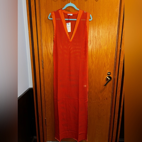 my beachy side Other - My Beachy Side Gold Flame Orange Mesh Dress Sleeveless Coverup